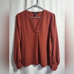 Forever 21 Terracotta V-Neck Blouse, Size Small